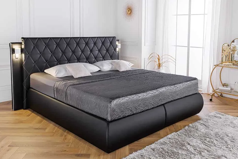 Design Boxspringbett PALAZZO 180x200cm schwarz inkl. Stauraum Matratze Topper