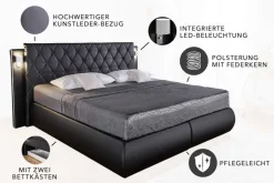 Design Boxspringbett PALAZZO 180x200cm schwarz inkl. Stauraum Matratze Topper