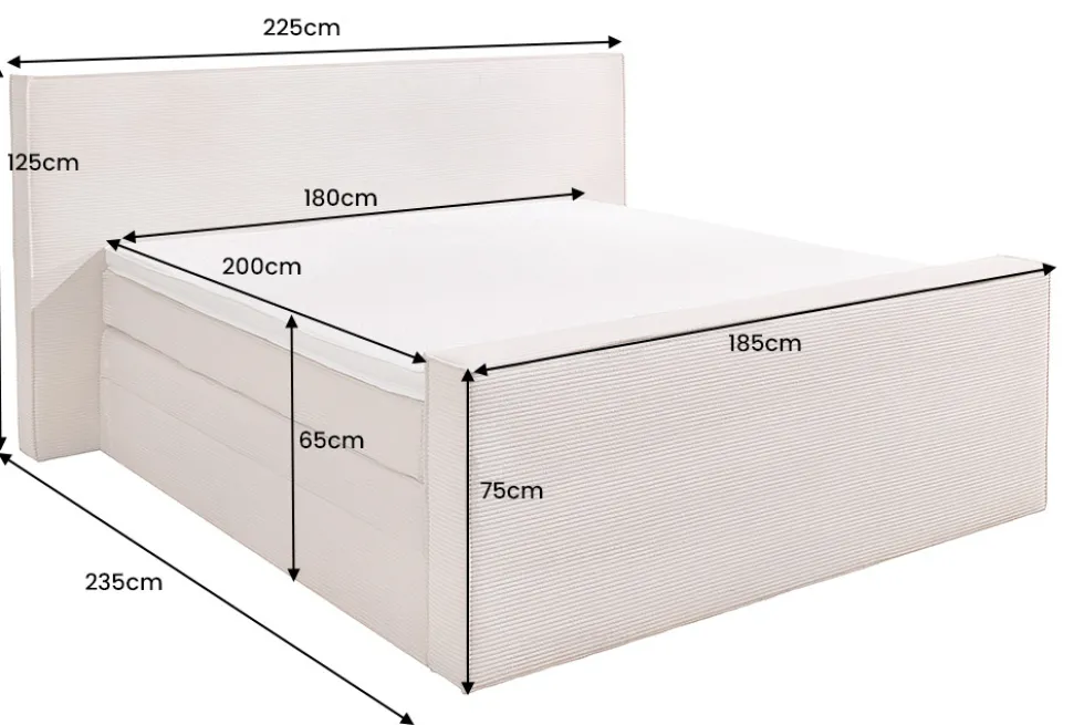 Design Boxspringbett SIGNUM 180x200cm beige Cord inkl. Topper Matratze und Stauraum