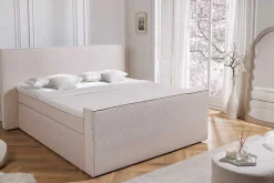 Design Boxspringbett SIGNUM 180x200cm beige Cord inkl. Topper Matratze und Stauraum