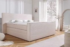 Design Boxspringbett SIGNUM 180x200cm beige Cord inkl. Topper Matratze und Stauraum