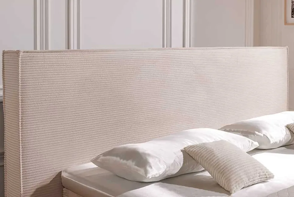 Design Boxspringbett SIGNUM 180x200cm beige Cord inkl. Topper Matratze und Stauraum