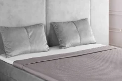 Design Boxspringbett SUITE HOTELBETT 180x200cm silber grau Samt inkl. Stauraum Topper