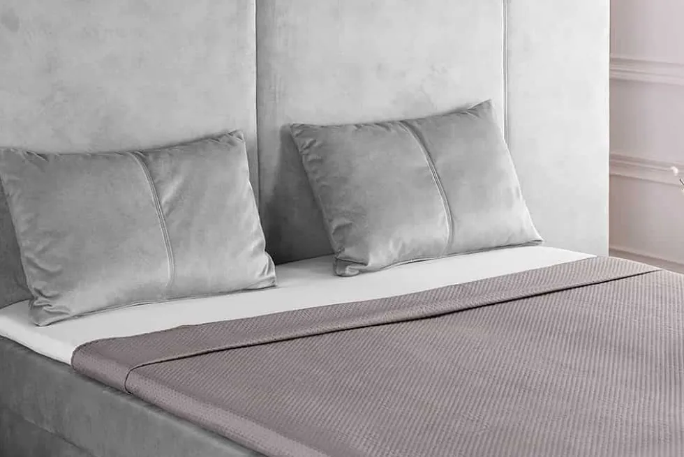 Design Boxspringbett SUITE HOTELBETT 180x200cm silber grau Samt inkl. Stauraum Topper