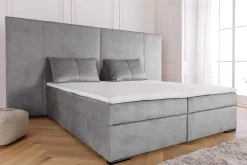 Design Boxspringbett SUITE HOTELBETT 180x200cm silber grau Samt inkl. Stauraum Topper