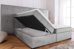 Design Boxspringbett SUITE HOTELBETT 180x200cm silber grau Samt inkl. Stauraum Topper