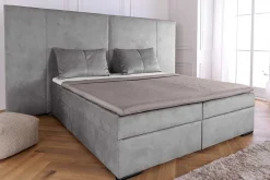 Design Boxspringbett SUITE HOTELBETT 180x200cm silber grau Samt inkl. Stauraum Topper