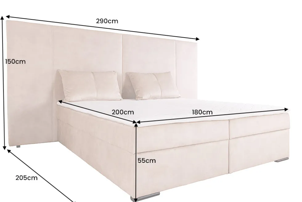 Design Boxspringbett SUITE HOTELBETT 180x200cm silber grau Samt inkl. Stauraum Topper