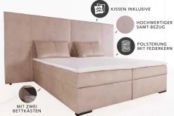 Design Boxspringbett SUITE HOTELBETT 180x200cm beige Samt inkl. Stauraum Topper