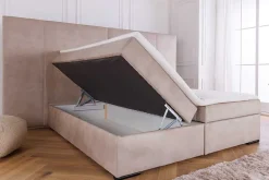 Design Boxspringbett SUITE HOTELBETT 180x200cm beige Samt inkl. Stauraum Topper