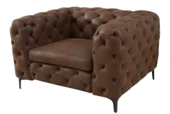 Design Chesterfield Sessel MODERN BAROCK 120cm antik braun Microfaser mit Federkern