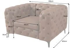 Design Chesterfield Sessel MODERN BAROCK 120cm antik braun Microfaser mit Federkern