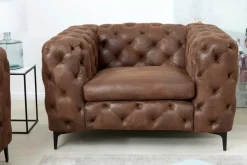 Design Chesterfield Sessel MODERN BAROCK 120cm antik braun Microfaser mit Federkern