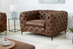 Design Chesterfield Sessel MODERN BAROCK 120cm antik braun Microfaser mit Federkern