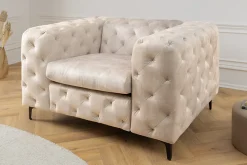 Design Chesterfield Sessel MODERN BAROCK 120cm champagner beige Samt Federkern