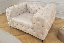 Design Chesterfield Sessel MODERN BAROCK 120cm champagner beige Samt Federkern