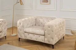 Design Chesterfield Sessel MODERN BAROCK 120cm champagner beige Samt Federkern