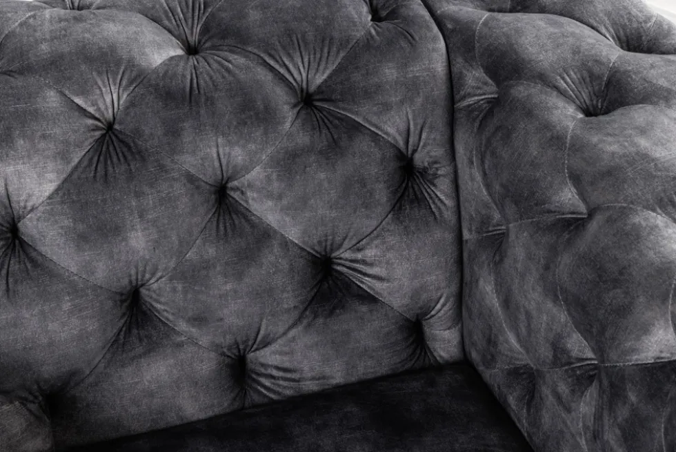 Design Chesterfield Sessel MODERN BAROCK 120cm dunkelgrau Samt