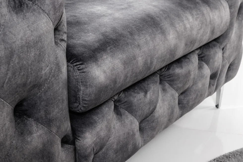 Design Chesterfield Sessel MODERN BAROCK 120cm dunkelgrau Samt