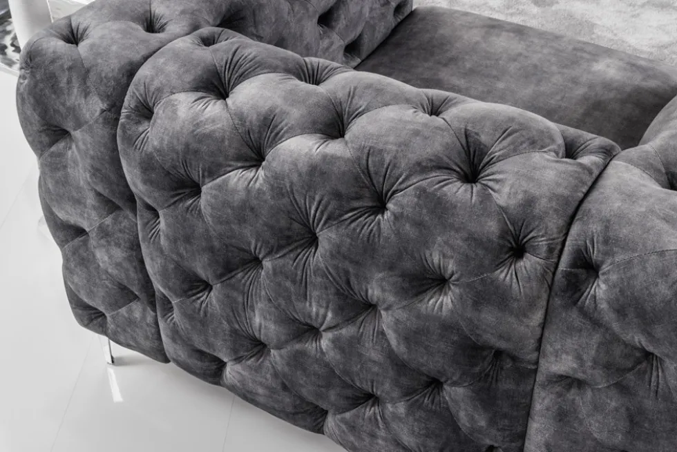 Design Chesterfield Sessel MODERN BAROCK 120cm dunkelgrau Samt