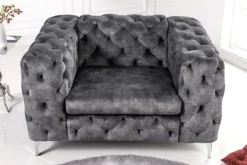 Design Chesterfield Sessel MODERN BAROCK 120cm dunkelgrau Samt