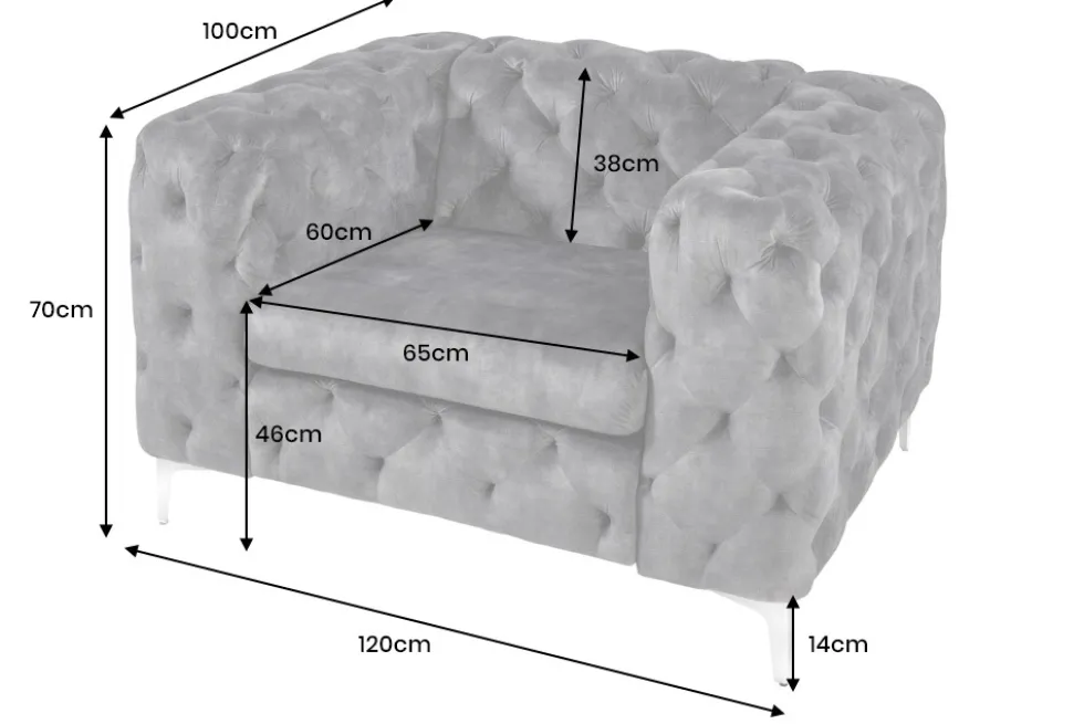 Design Chesterfield Sessel MODERN BAROCK 120cm dunkelgrau Samt