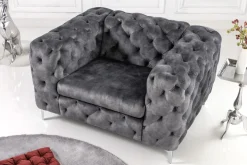 Design Chesterfield Sessel MODERN BAROCK 120cm dunkelgrau Samt
