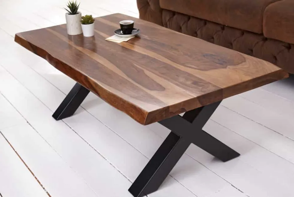 Design Couchtisch AMAZONAS 110cm braun Sheesham Massivholz Baumkante