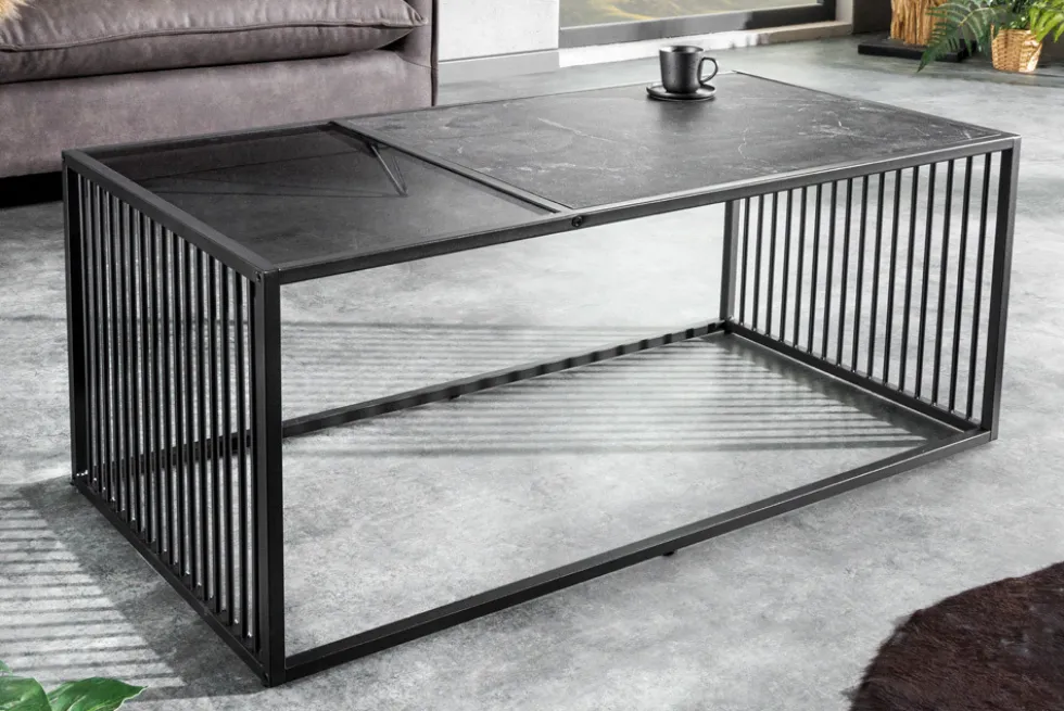 Design Couchtisch ARCHITECTURE 100cm graphit Rauchglas Metall