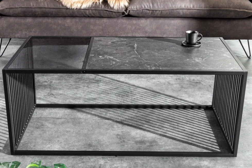 Design Couchtisch ARCHITECTURE 100cm graphit Rauchglas Metall