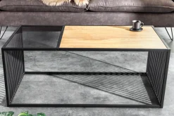 Design Couchtisch ARCHITECTURE 100cm schwarz Wildeiche Rauchglas Metall Holz