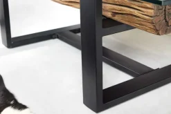 Design Couchtisch BARRACUDA 130cm recyceltes Teakholz Glasplatte schwarz Edelstahl Industrial