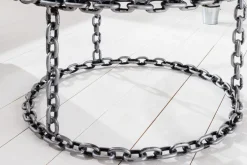 Design Couchtisch CHAINS 65cm silber handmade Metall rund Glasplatte Kettengestell
