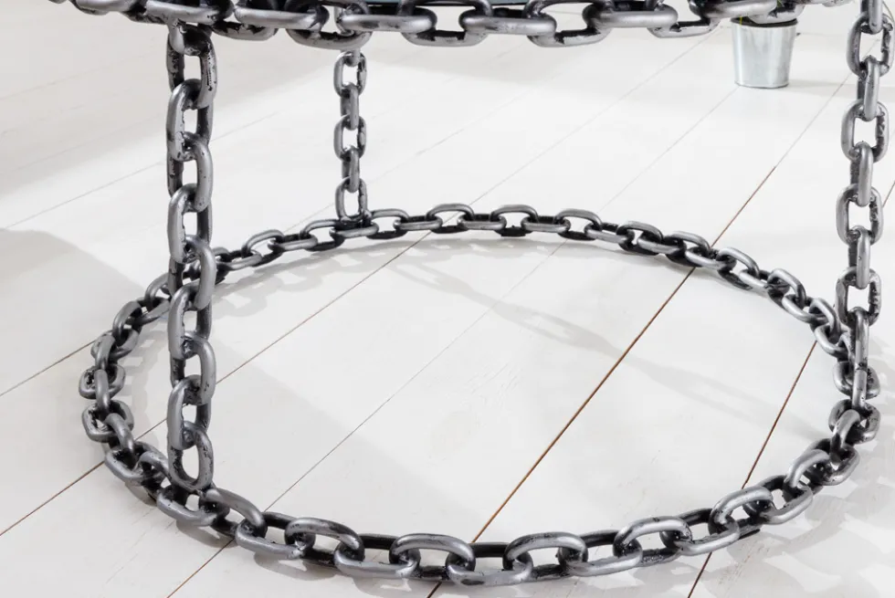 Design Couchtisch CHAINS 65cm silber handmade Metall rund Glasplatte Kettengestell