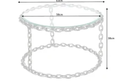 Design Couchtisch CHAINS 65cm silber handmade Metall rund Glasplatte Kettengestell