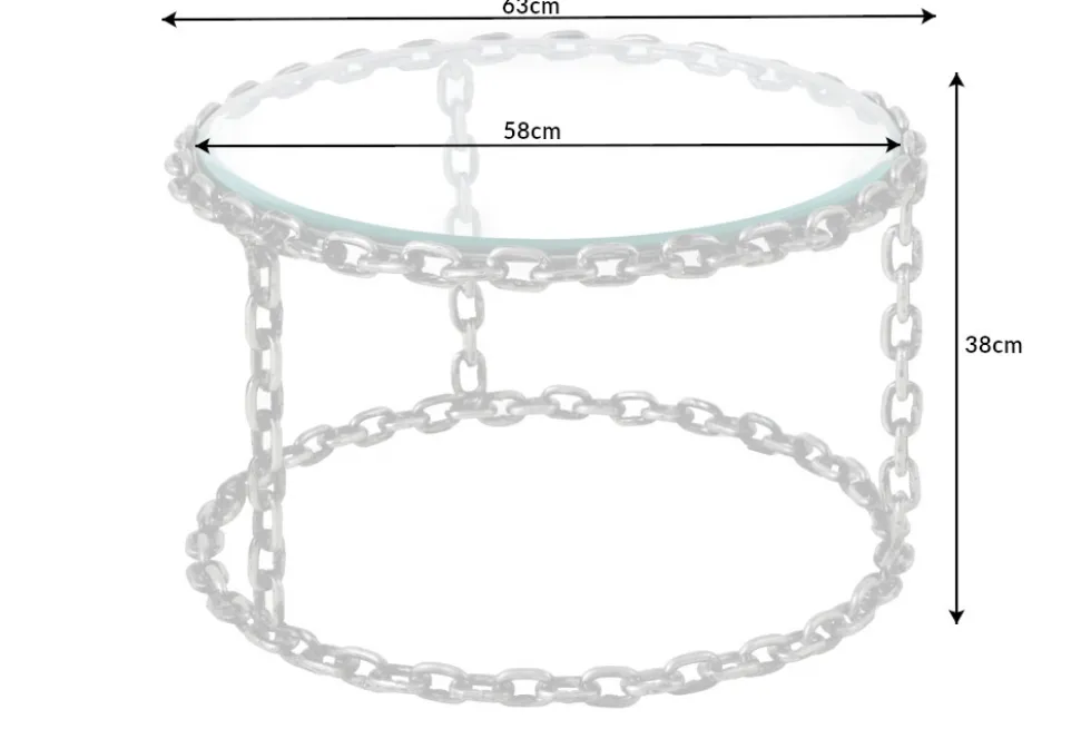 Design Couchtisch CHAINS 65cm silber handmade Metall rund Glasplatte Kettengestell