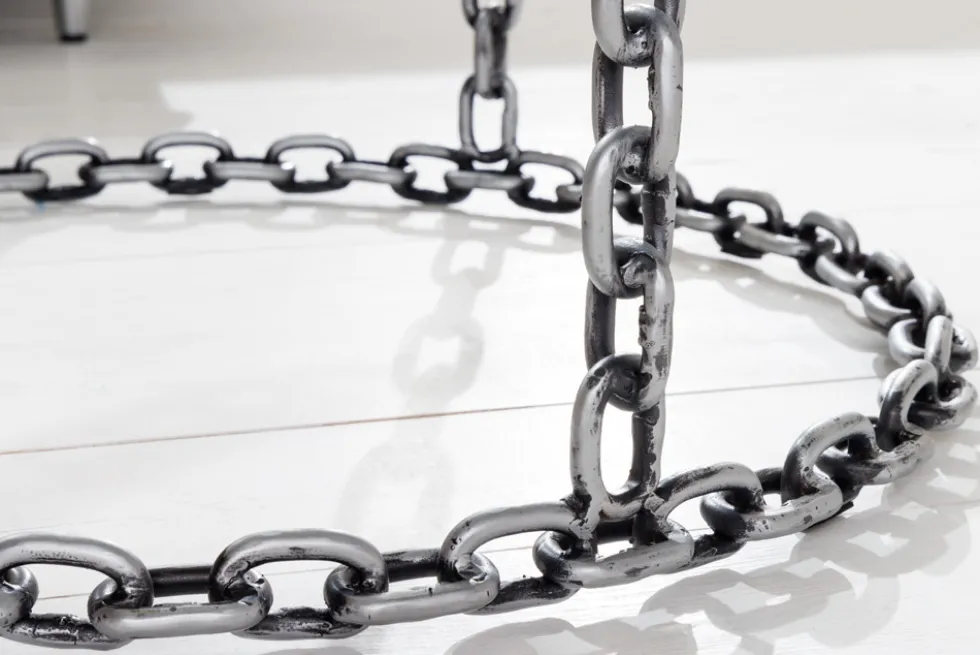 Design Couchtisch CHAINS 65cm silber handmade Metall rund Glasplatte Kettengestell