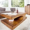 Design Couchtisch CUBUS 120cm braun Sheesham Massivholz stone finish mit Stauraum