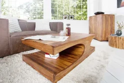 Design Couchtisch CUBUS 120cm braun Sheesham Massivholz stone finish mit Stauraum
