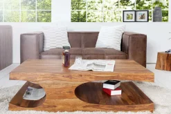 Design Couchtisch CUBUS 120cm braun Sheesham Massivholz stone finish mit Stauraum