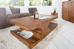 Design Couchtisch CUBUS 120cm braun Sheesham Massivholz stone finish mit Stauraum