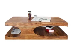 Design Couchtisch CUBUS 120cm braun Sheesham Massivholz stone finish mit Stauraum