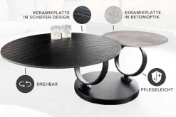 Design Couchtisch DANCING RINGS schwarz grau rund drehbar Keramik Metall