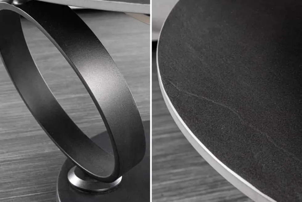 Design Couchtisch DANCING RINGS schwarz grau rund drehbar Keramik Metall