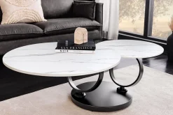 Design Couchtisch DANCING RINGS weiß rund drehbar Marmor Keramik schwarz Metall