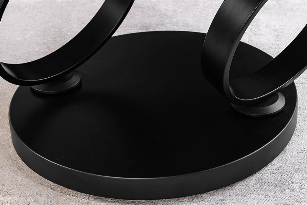 Design Couchtisch DANCING RINGS weiß rund drehbar Marmor Keramik schwarz Metall