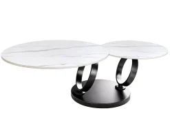 Design Couchtisch DANCING RINGS weiß rund drehbar Marmor Keramik schwarz Metall