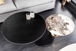 Design Couchtisch DANCING RINGS schwarz rund drehbar Pandora Keramik schwarz Metall
