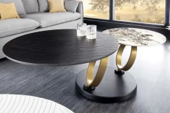 Design Couchtisch DANCING RINGS schwarz rund drehbar Pandora Keramik schwarz Metall