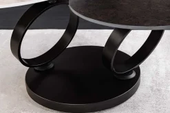 Design Couchtisch DANCING RINGS rost rund drehbar Travertin Keramik schwarz Gestell